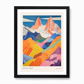 Mount Cook New Zealand 1 Colourful Mountain Illustration Poster Art Print