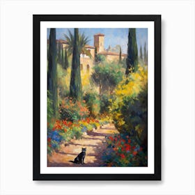 Painting Of A Cat In Gardens Of Alhambra, Spain In The Style Of Impressionism 04 Art Print