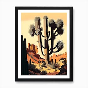 Joshua Trees In Grand Canyon Retro Illustration (1) Art Print