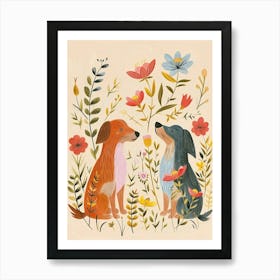 Folksy Floral Animal Drawing Dog 5 Art Print