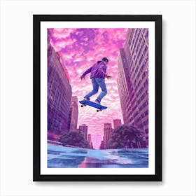 Skateboarding In New York City, United States Futuristic 2 Art Print