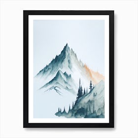 Mountain And Forest In Minimalist Watercolor Vertical Composition 36 Affiche