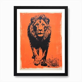 Lion, Woodblock Animal  Drawing 3 Art Print