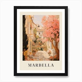Marbella Spain 2 Vintage Pink Travel Illustration Poster Art Print