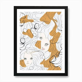 Muted Tones Abstract Face Line Illustration 4 Art Print