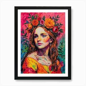 Girl With Flowers Art Print