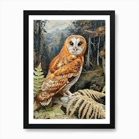 Australian Masked Owl Relief Illustration 3 Art Print