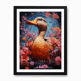 Duck With Flowers 2 Art Print