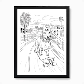 Dachshund Dog Skateboarding Line Art 1 Art Print