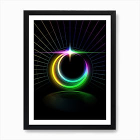 Neon Geometric Glyph in Candy Blue and Pink with Rainbow Sparkle on Black n.0305 Art Print