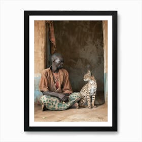 Leopard And A Man Art Print