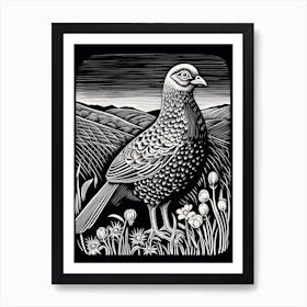 B&W Bird Linocut Grouse 3 Art Print