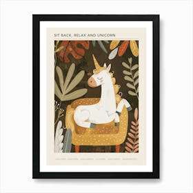 Unicorn On A Sofa Mustard Muted Pastels 3 Poster Art Print