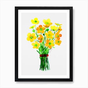 Yellow Flowers In A Vase watercolor artwork 1 Art Print