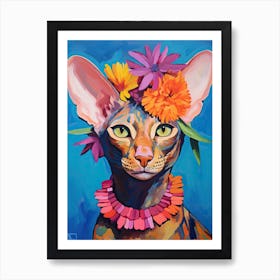 Peterbald Cat With A Flower Crown Painting Matisse Style 3 Art Print