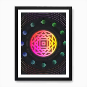 Neon Geometric Glyph in Pink and Yellow Circle Array on Black n.0421 Art Print