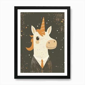 Unicorn In A Suit & Tie Mocha Muted Pastels 2 Art Print