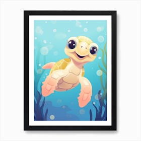 Curious Sea Turtle Digital Illustration Art Print