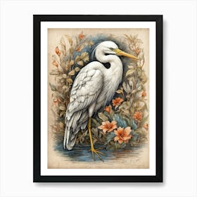 Default Egret William Morris Style Bird Art Print 0 Art Print
