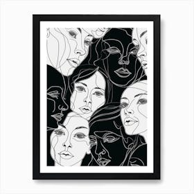 Faces In Black And White Line Art 7 Art Print