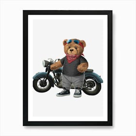 Teddy Bear On Motorcycle Art Print