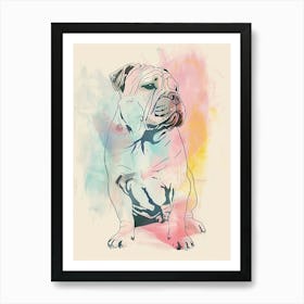 American Bulldog Pastel Line Watercolour Illustration  3 Art Print