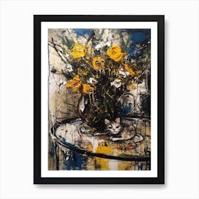 Lisianthus With A Cat 2 Abstract Expressionism  Art Print