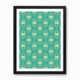 Retro Drop Shapes and Flowers, Teal Art Print