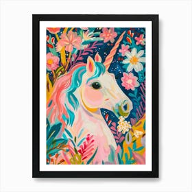 Unicorn Fauvism Inspired Floral Portrait 2 Art Print