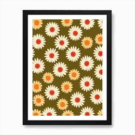 Daisies Repeat Retro Flower Art Print