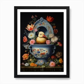 Floral Ducking In A Pot Art Print