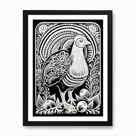 B&W Bird Linocut Turkey 2 Art Print