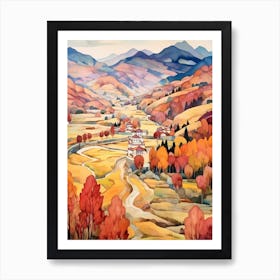 Autumn National Park Painting Rila Monastery Nature Park Bulgaria 4 Art Print