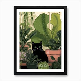 Black Cat And House Plants 8 Art Print
