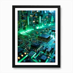 Abstract Concept Of A Cyberspace Landscape Motherboard Serving As Glowing Landscape Chips Function (3) Art Print