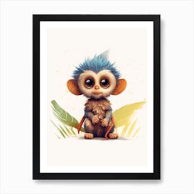 Watercolour Jungle Animal Baby Marmoset 4 Art Print