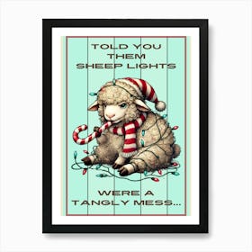 Cute Sheep in Christmas Lights Art Print