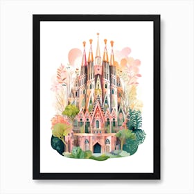 La Sagrada Família   Barcelona, Spain   Cute Botanical Illustration Travel 4 Art Print