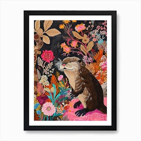 Floral Animal Painting Otter 1 Art Print