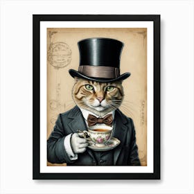 Cat In Top Hat 2 Art Print