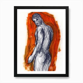 Male Nude On Orange Art Print