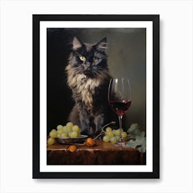 Cat With Grapes Art Print