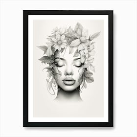 Floral Detailed Line Face 2 Art Print