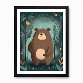 A Cute Bear In The Forest Storybook Illustration 2 Art Print