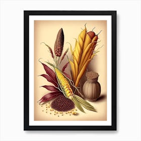 Corn Silk Spices And Herbs Retro Drawing 1 Art Print