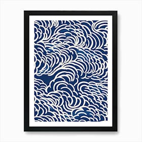 Blue And White Wild Waves Art Print