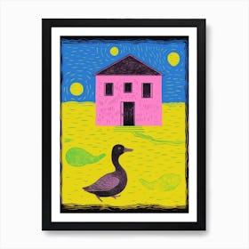 Duck Outside A House Collage Style 2 Art Print