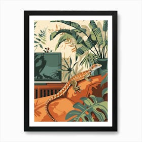 Lizard On The Sofa Illustration 3 Art Print