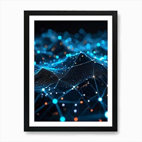 Abstract Net With Glowing Geometric Dots And Grid Waves Connecting Polygons In A Futuristic Infogra (5) Art Print