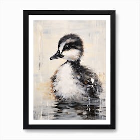 Black & White Duckling Floating On The Lake Art Print